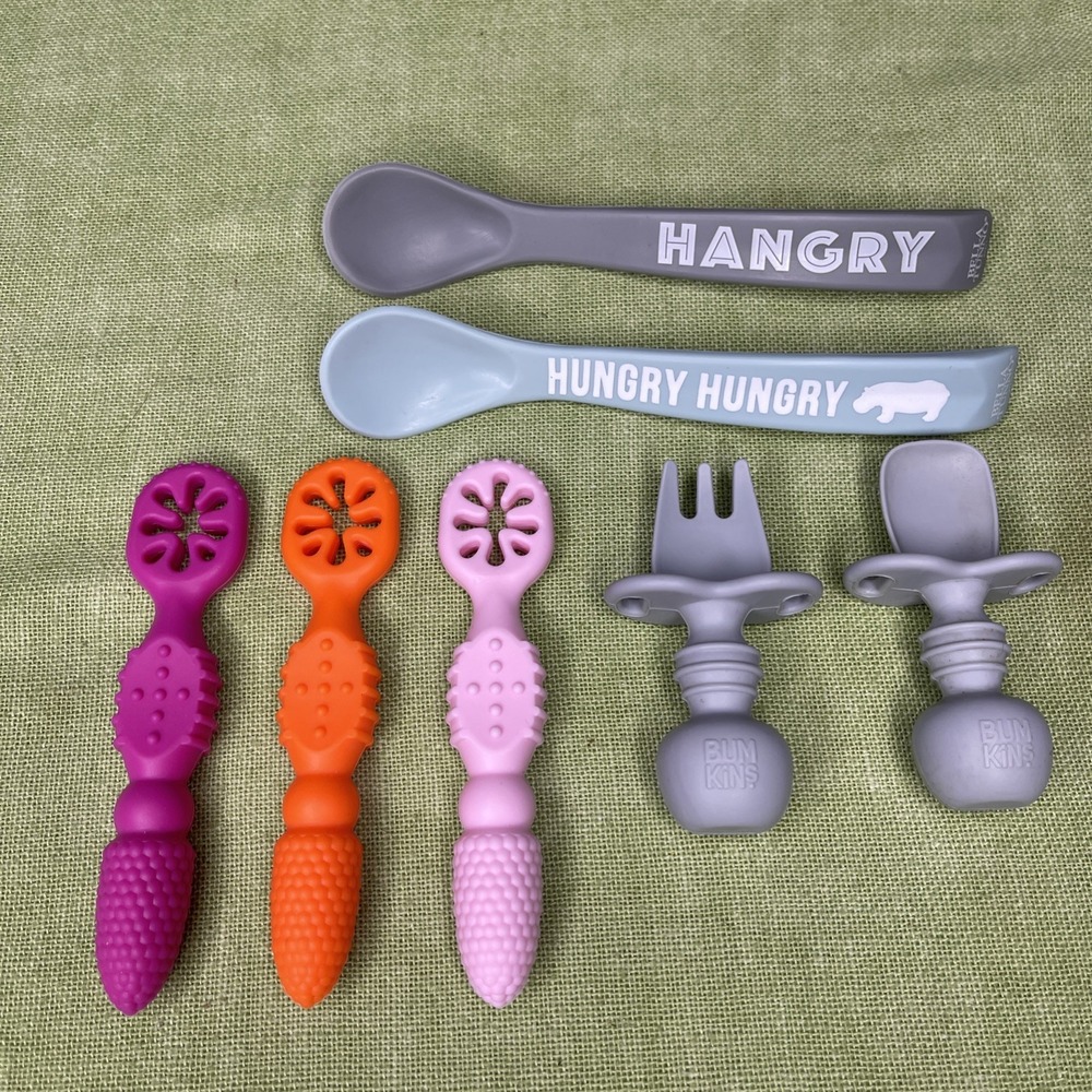 Baby Feeding Utensils Lot Bella Tunno Hungry Hangry Bumkins Silicone Spoon Fork